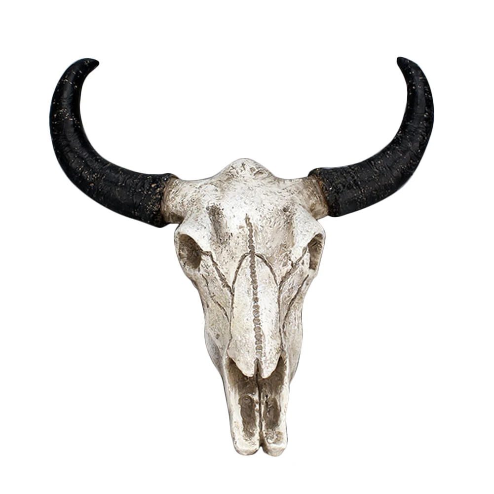 

Figurines Mini Wall Decoration Crafts Animal Modern Lifelike Cow Skull Design Sculpture 3D Resin Home Hanging Pendant Longhorn