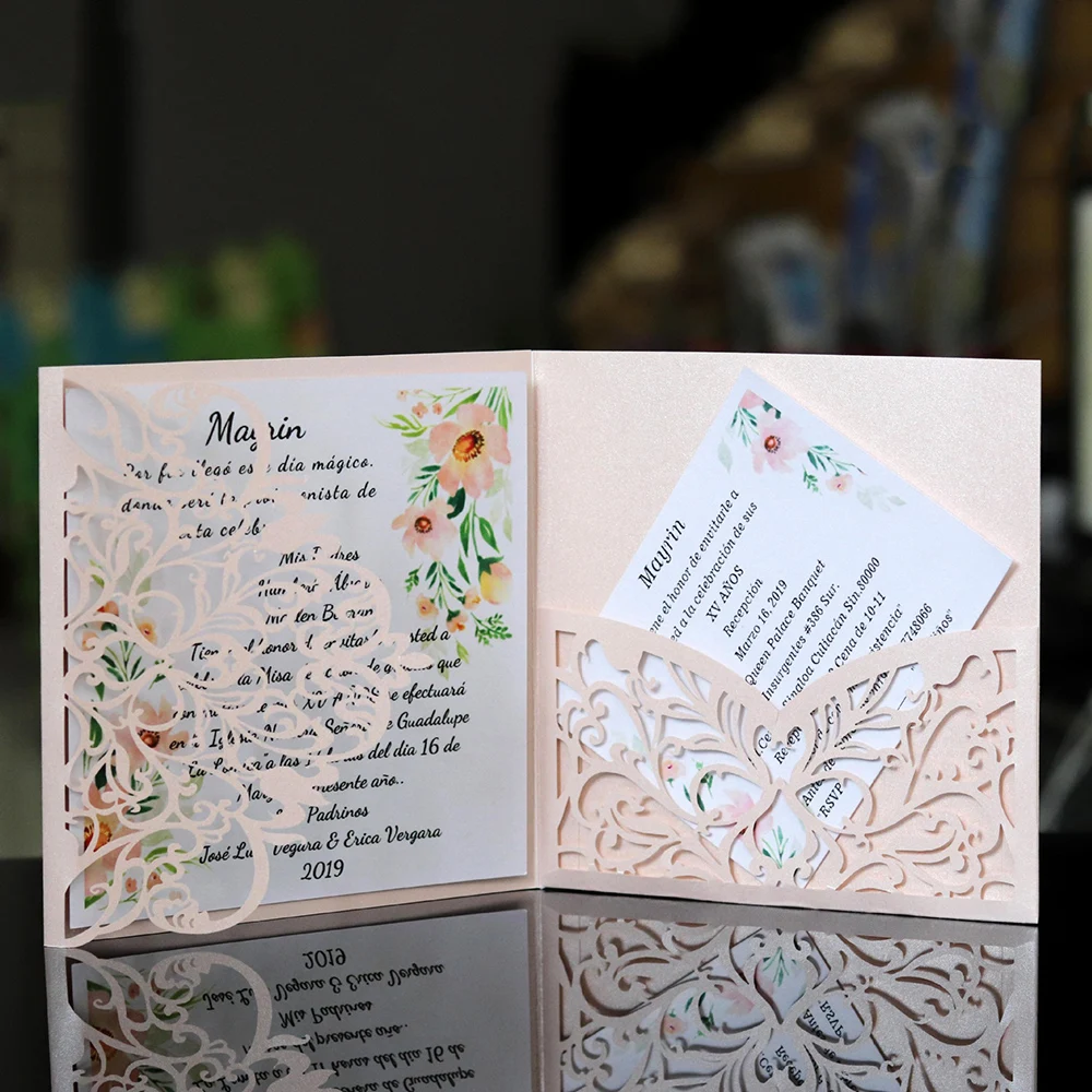  Pretty Hollowing Invitation Laser Cut Wedding Invitations Greeting Card Customize Business Birthday - 4000460390185