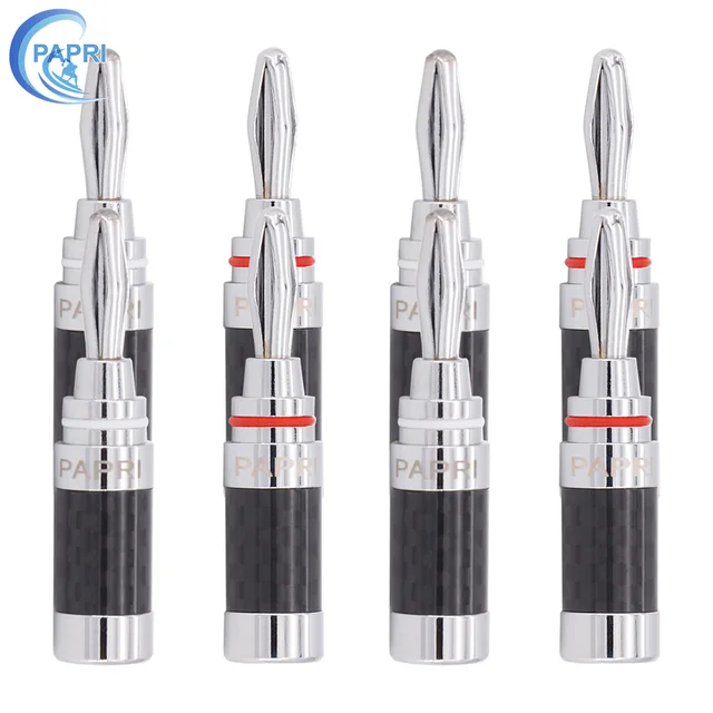 PAPRI 8/12PCS Carbon fiber Speaker Banana Plug Connector Pure Brass Rhodium Plated Speaker Adapter Audio Video Banana Connectors 8PCS