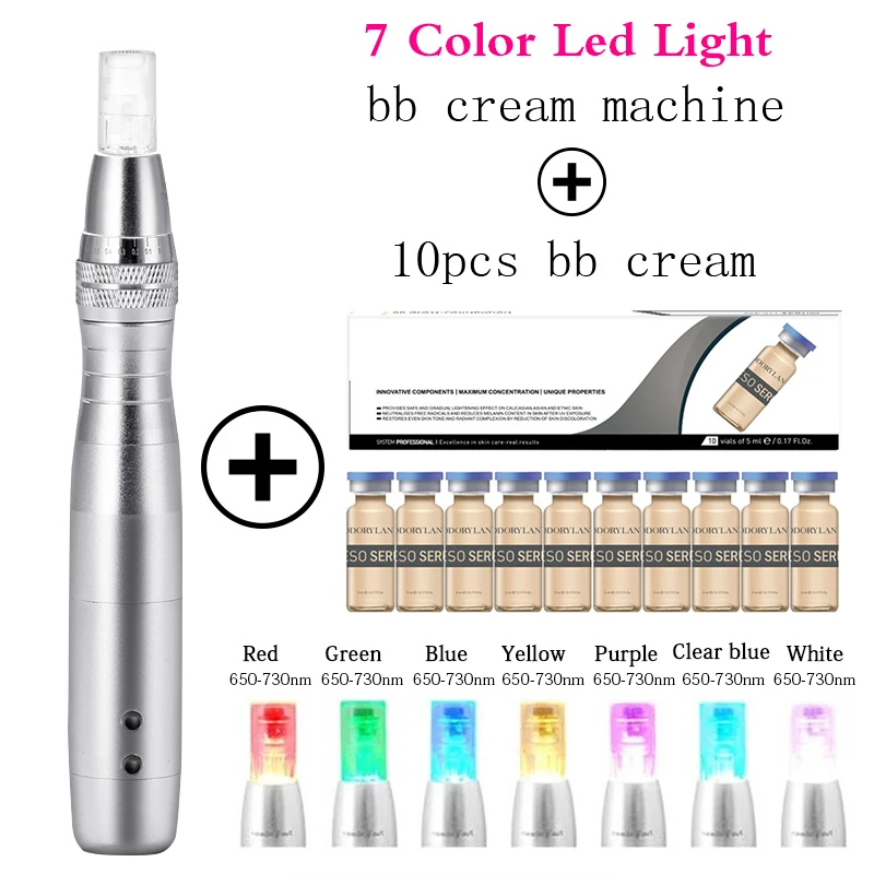 7 Color Lights LED Micro tiny needles BB cream Machine Skin tightening remove scar reduce wrinkles stretch microneedling device