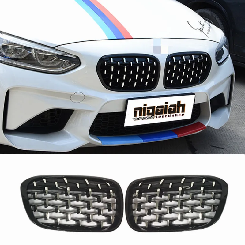 

F52 Racing Grills ABS Front Bumper Grill Fits for BMW 1 Series F52 118i 120i 2018 2019 Diamond Style Kidney Grill Black / Chrome