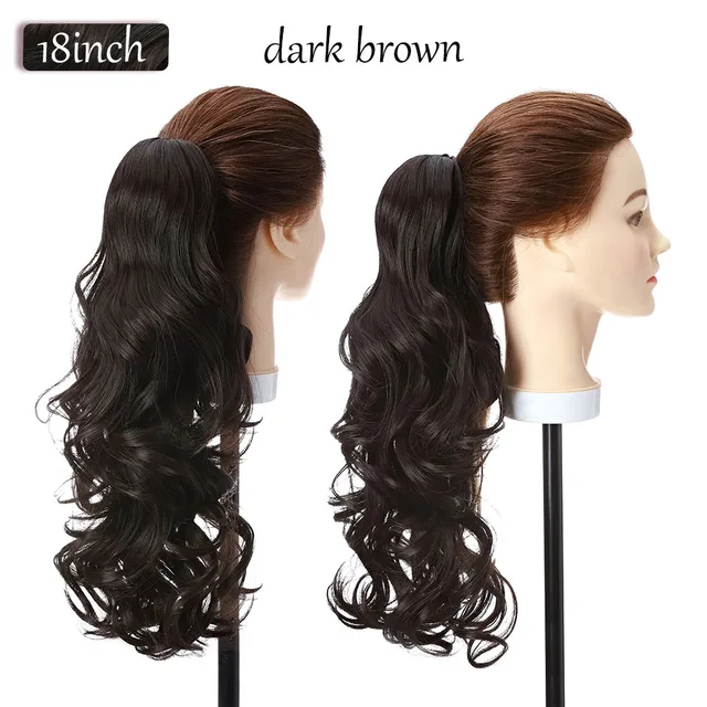 S-noilite Synthetic 12-26inch Claw Clip On Ponytail Hair Extension Ponytail Extension Hair For Women Pony Tail Hair Hairpiece dark brown