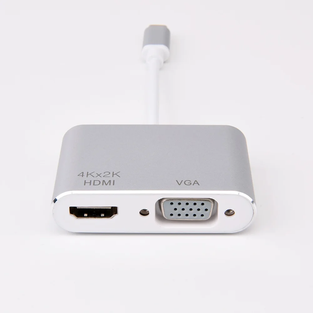 2 в 1 USB C к HDMI VGA адаптер type C к HDMI USB 3,1 концентратор конвертер адаптер type C к VGA Алюминиевый адаптер для Apple Macbook