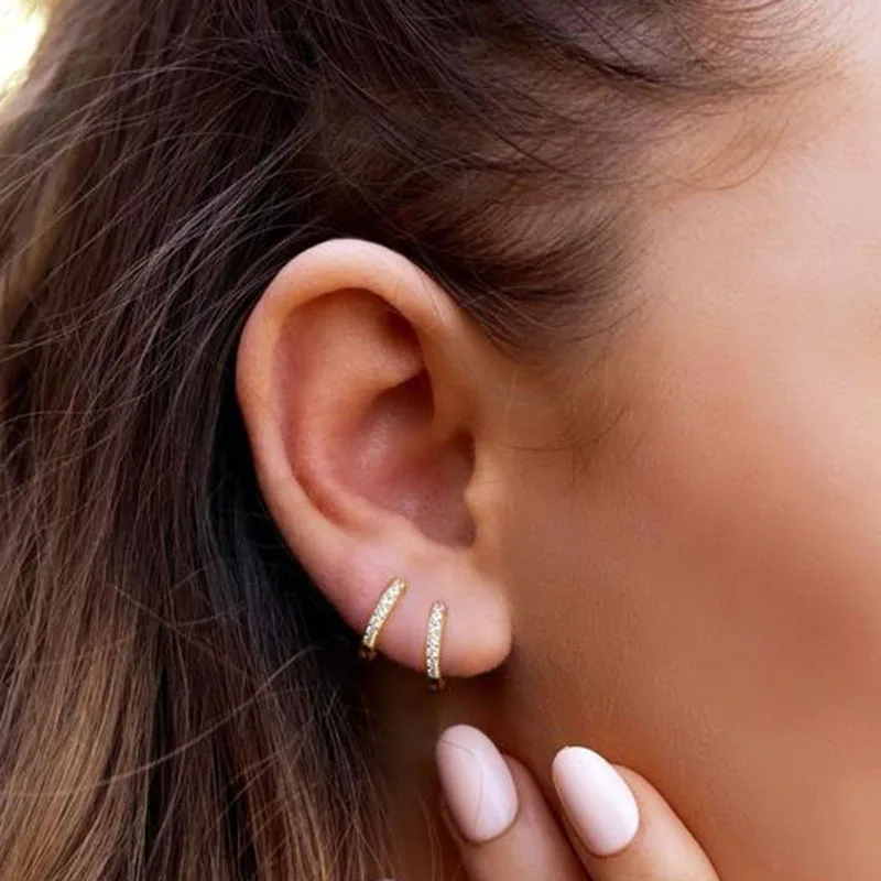 Rhinestone Small tiny Huggie Hoop cartilage Earrings for women helix