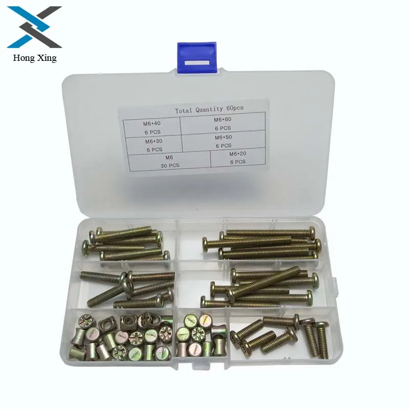 

60pcs/set M6 Zinc Plated Hex Socket Head Cap Furniture Screws Bolt Nuts Assortment Kit for Furniture Cots Beds Crib