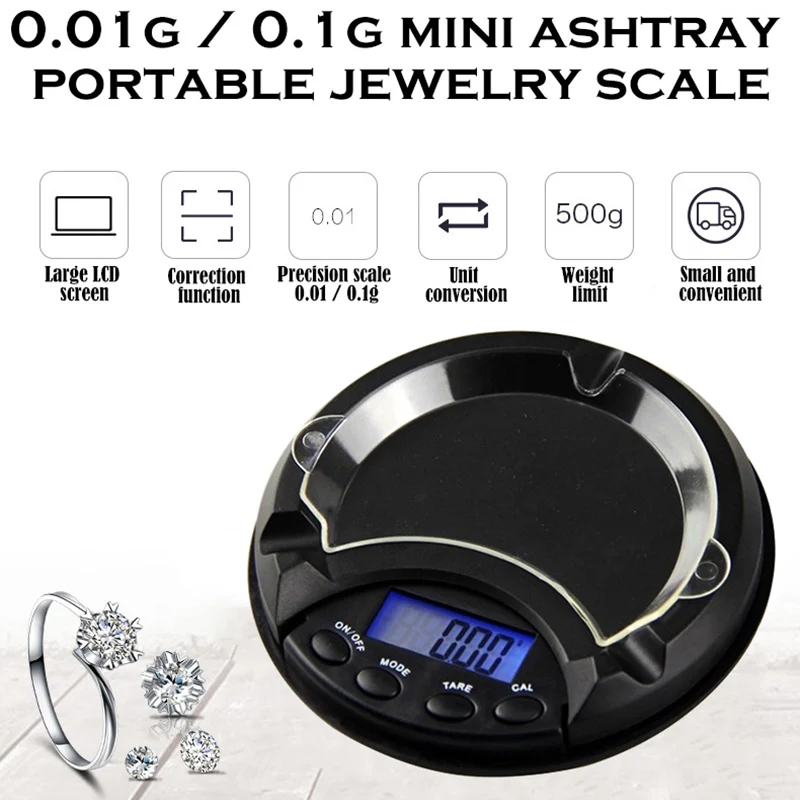 

High precision 0.01g Pocket Digital Scale Jewelry Gold Balance Weight Gram LCD weighting Electronic Scales Ashtray shape