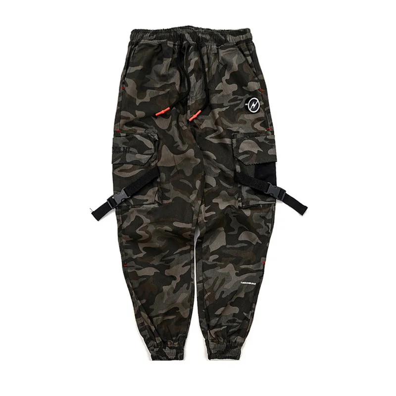 camouflage Мужские камуфляжные штаны-карго с цветными лентами и карманами,, шаровары для бега Харадзюку, спортивные штаны в стиле хип-хоп - Цвет: camouflage