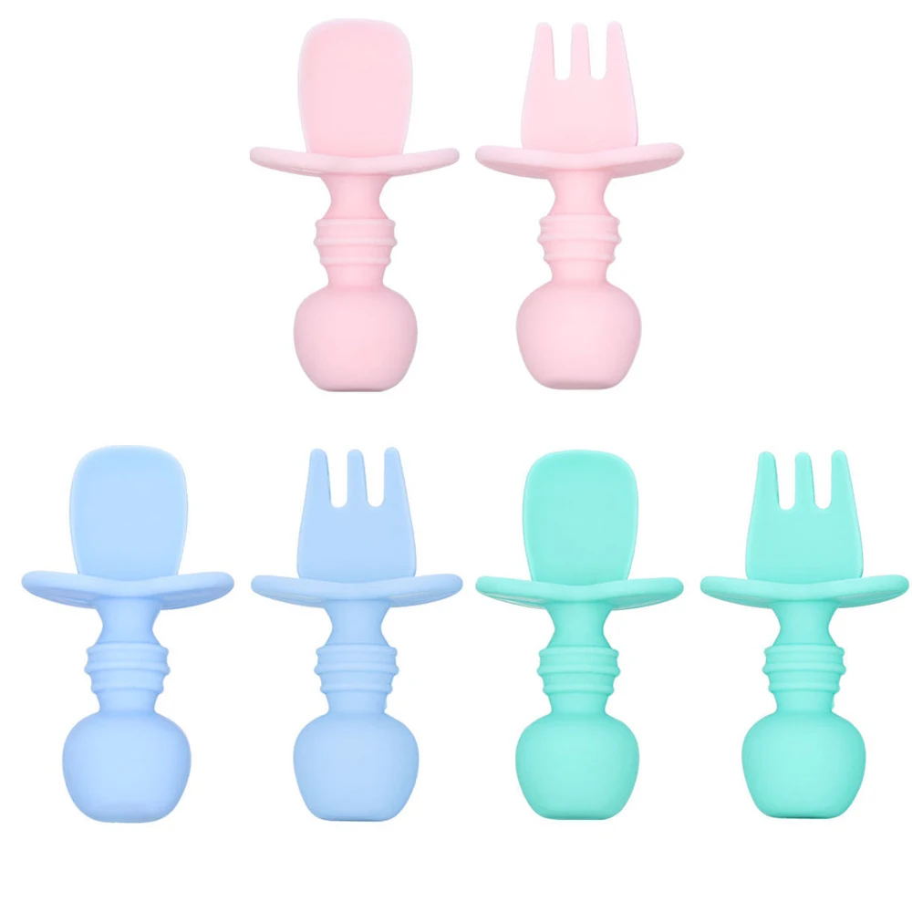 

Baby Accessories Silicone Feeding Spoon Fork Set Easy To Grasp Baby Tableware Infant Boy Girl Training Spoon Baby Eating Tools