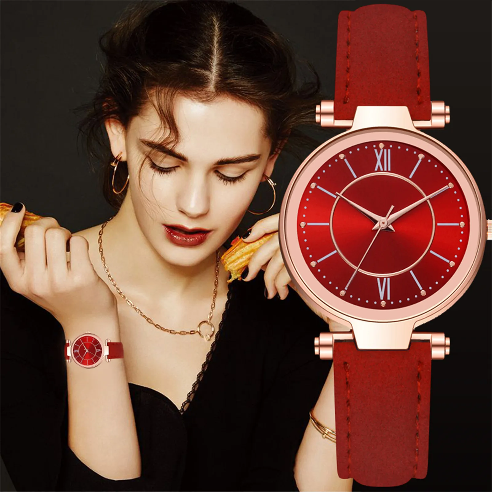 Artículo caliente Reloj de lujo con esfera de acero inoxidable para mujer, pulsera de cuarzo con correa de cuero, de alta calidad, sencillo, regalo para chica oo3KM6qZkq5