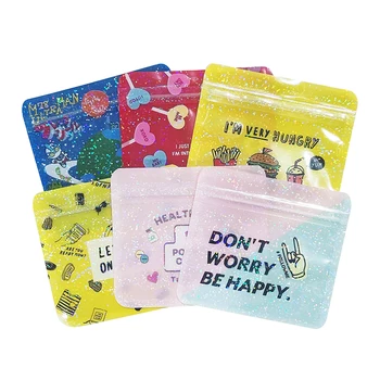 Sacs d'emballage en plastique ziplock hologramme réutilisables, motif de dessin animé mignon, sachets alimentaires, thé, bonbons, collation 1