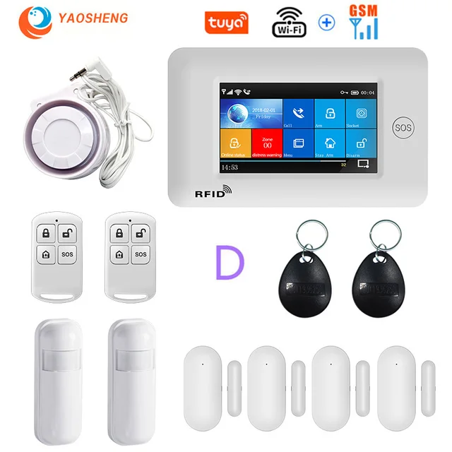 4.3 Inch Touch Panel WIFI GSM Wireless Burglar Home Security Alarm System TUYA Smart life APP Control Compatible With Alexa D
