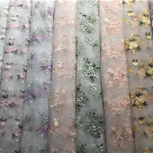 Белая кружевная ткань для свадебного платья, 3D шифоновая кружевная ткань для ногтей с бусинами, Высококачественная Европейская кружевная ткань