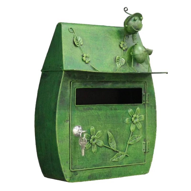 Wall-Mounted Mailbox with Lock Wrought Iron Outdoor Rainproof Mailbox 