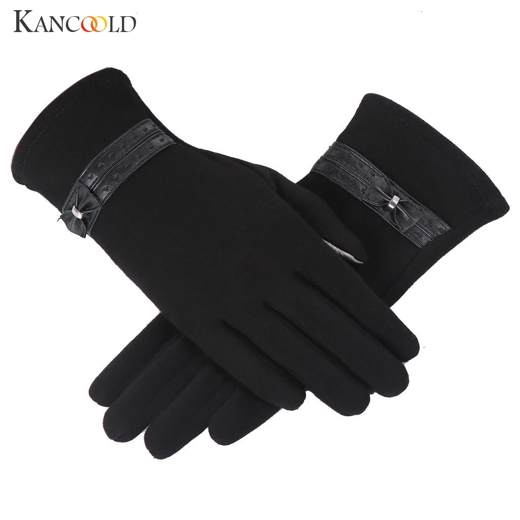 KANCOOLD, женские перчатки из натуральной овечьей кожи, осенне-зимние теплые перчатки с сенсорным экраном на весь палец, черные перчатки высокого качества