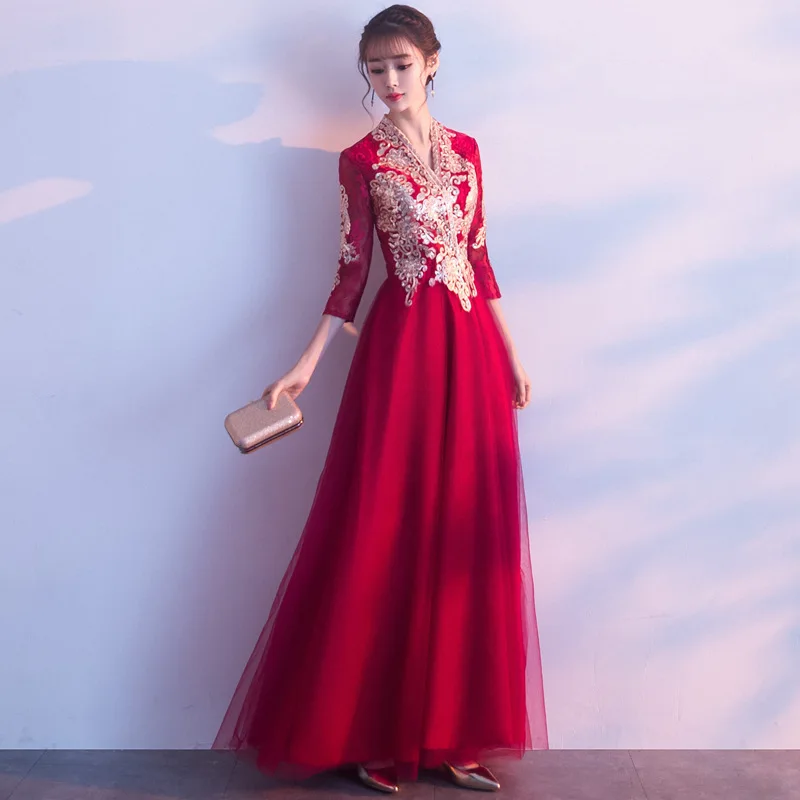 

2020 Sale Gengli The Bride, 2020 New Autumn Chinese Style Is Contemporary Wedding Show Thin Engaged Long Evening Dresses Female