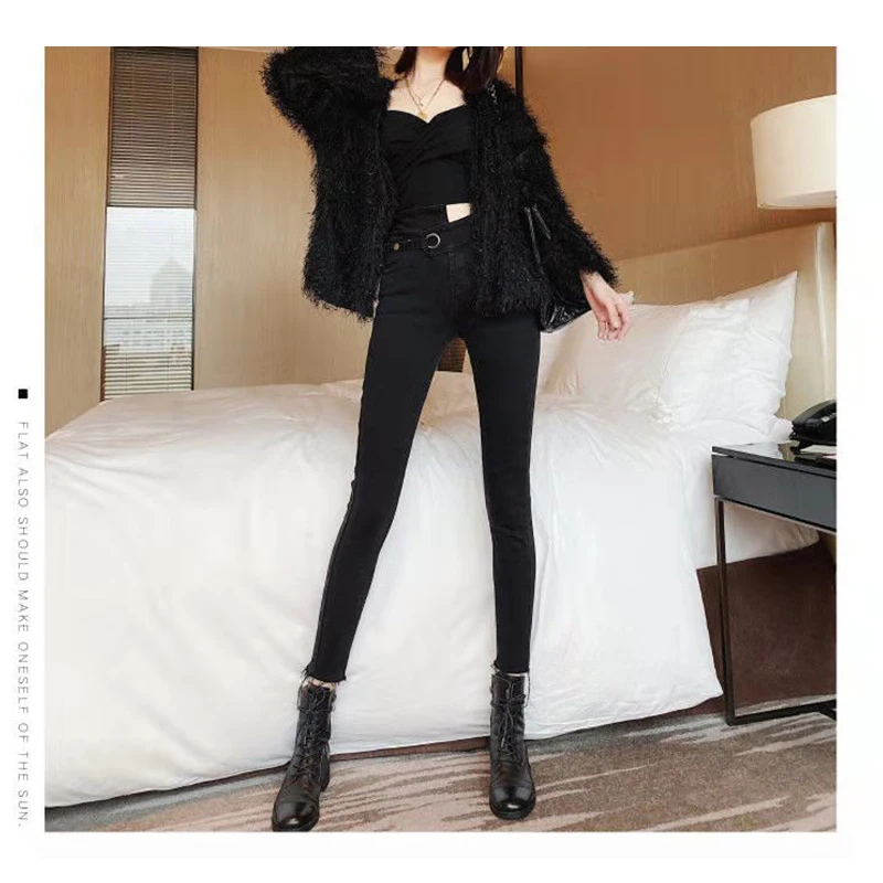 black plus velvet Zpqowv, уникальный дизайн, женские джинсы, поднимают бедра, сексуальные, обтягивающие, мягкие, ковбойские, сшитые, нерегулярно, высокий уличный стиль, темный готический стиль - Цвет: black plus velvet