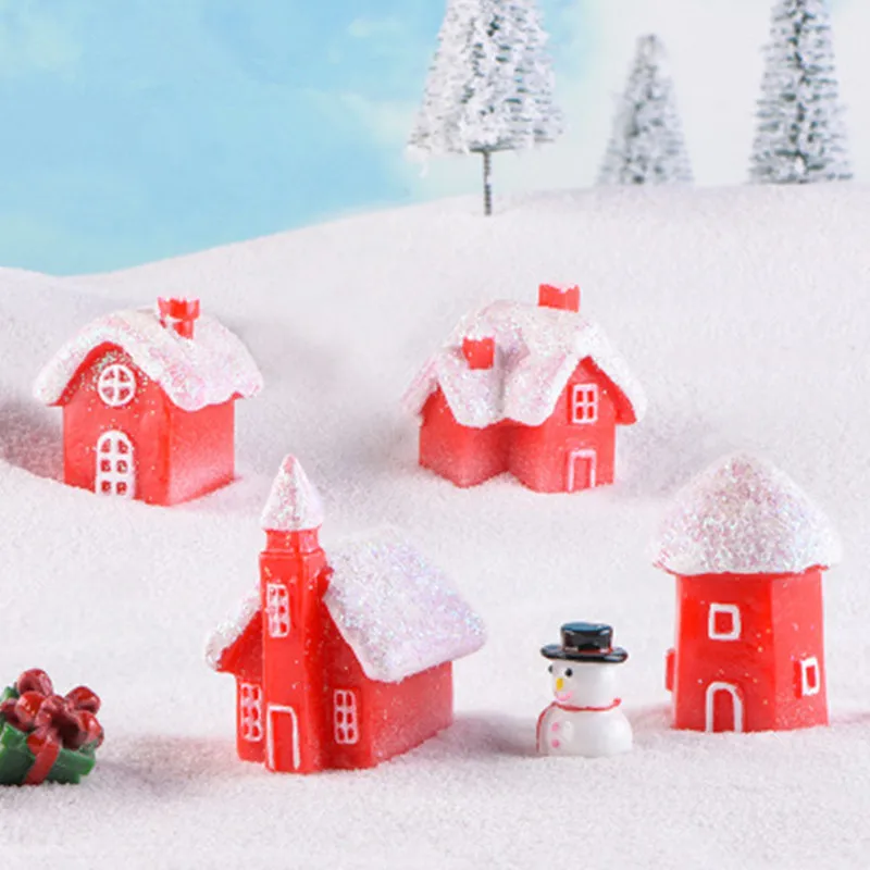 Cute Christmas Decoration Miniature Figurines Fairy Snow Houses Resin Crafts Micro Garden Landscape Home Decoration