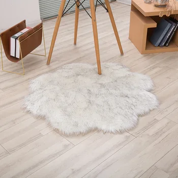 

Flower Shape Bedroom Chair Cover Long Fluff Mat Artificial Sheepskin Rug Artificial Wool Warm Hairy Carpet Seat Fur Area Rugs