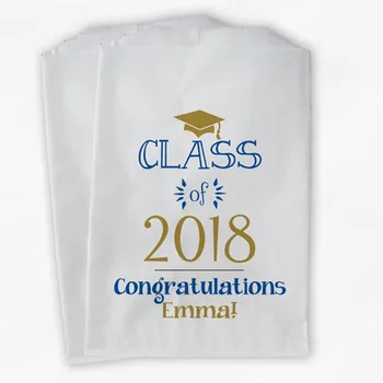 

Custom Class of 2020 Personalized Treat Bags - Blue & Gold High School Graduation Party Favor Bags in School Colors