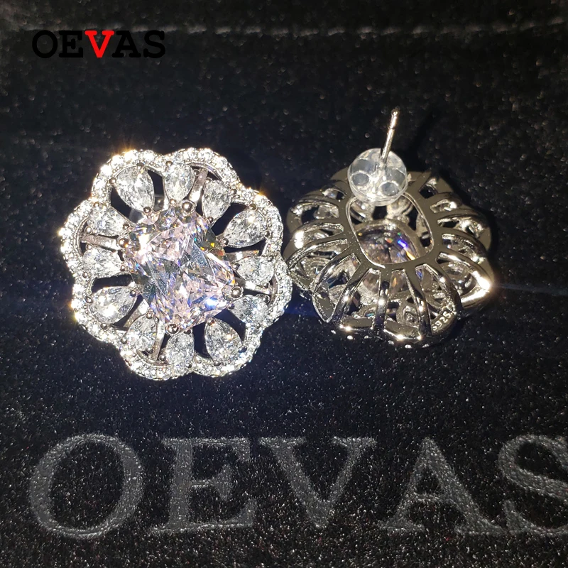 

OEVAS 100% 925 Sterling Silver 19.8*21.6mm Big Stud Earrings For Women Sparkling High Carbon Diamond Wedding Bridal Fine Jewelry