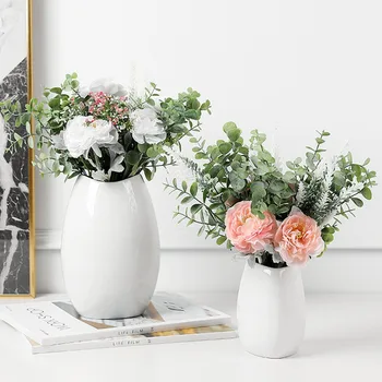 

Home Decoration White Ceramic Flower Vase Round Porcelain Flower Arrangement Desktop Decoration Artware Office Deskt Decoration