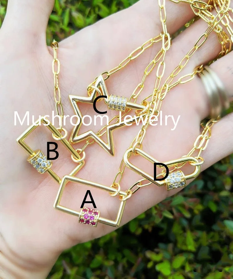 

Carabiner Screw U Star Shape Lock Clasp Gold Chain Necklace Carabiner Screw Lock. Pave Zircon Lock Clasp, Carabiner Loc