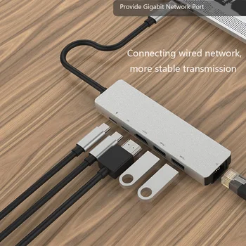 

8 in 1 HUB Adapter Aluminum Alloy USB-C Hub 4K 30HZ HD USB 3.0 Adapter Portable Laptop PD Charging SD &TF Card Reader RJ45