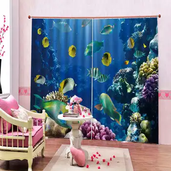

3d Living Room Curtains Beautiful Sea View Romantic Waal Print HD Landscape Curtain