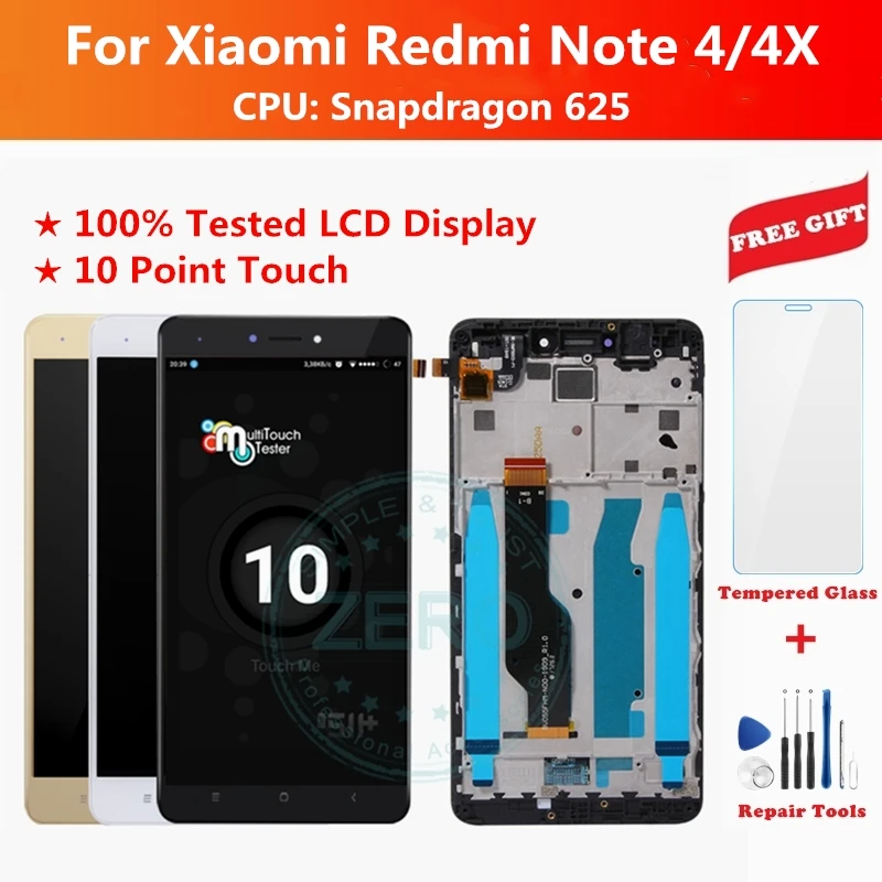 Протестированный ЖК-дисплей+ рамка для Xiaomi Redmi Note 4 глобальная версия Snapdragon 625 сенсорный экран ЖК-дигитайзер Redmi Note4 4GB Запчасти