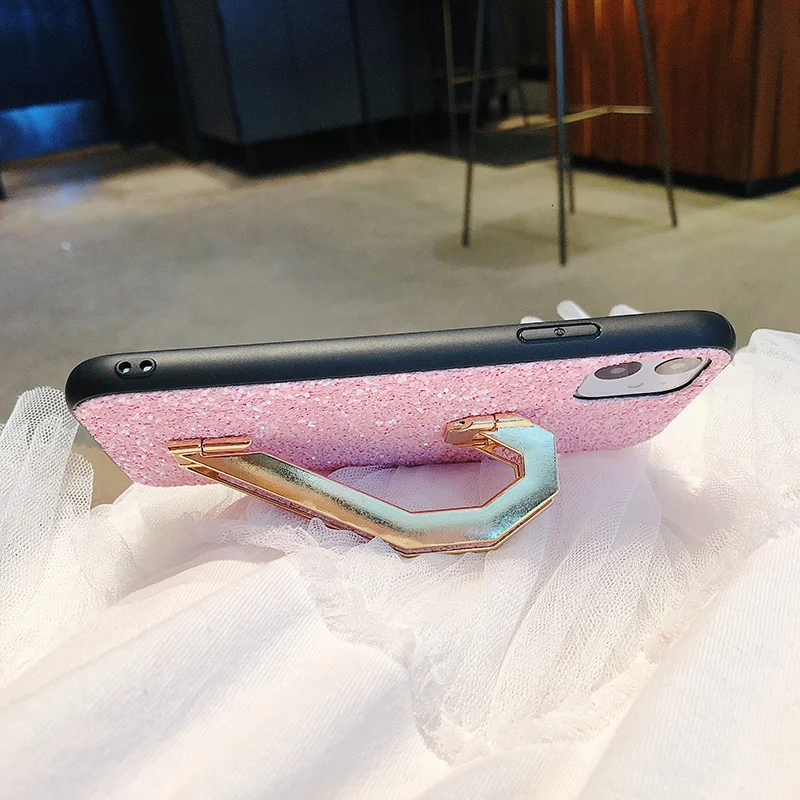 Роскошный кожаный блестящий чехол для телефона с сердечком для iPhone 11 Pro XS MAX XR X 7 8 Plus, сплошной цвет, напульсник, задняя крышка
