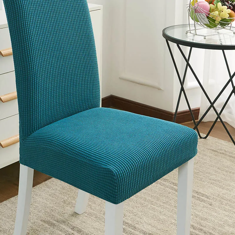 Royal blue Крышка обеденного стула Slipcover стрейч Утолщаются жаккардовые спандекс толстые кукурузные зерна для столовой низкая короткая задняя накидка для сиденья - Цвет: Royal blue