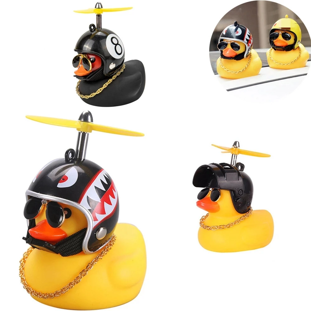 Duck in the Car Ornament Dashboard Toys With Helmet And Chain Car Accessories 
