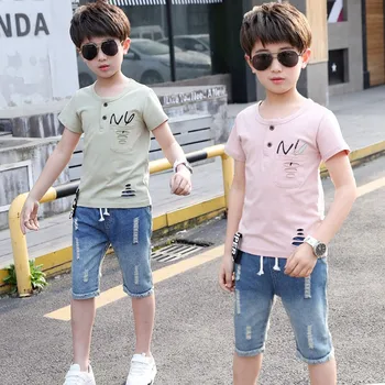 

Boys Clothing Sets Summer 2020 New Cotton Teenage Kids Boys Suit For 4 6 8 10 12 14 Years Children Short Sleeve Shirt Shorts Set
