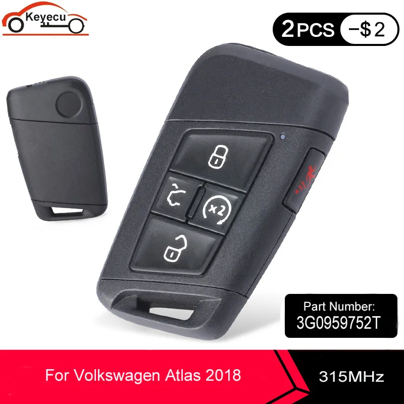 KEYECU OEM Smart Key ASK 315MHz 5 Button Trunk / Remote Start for 2018 Volkswagen Atlas KR5FS14-US 3G0959752T