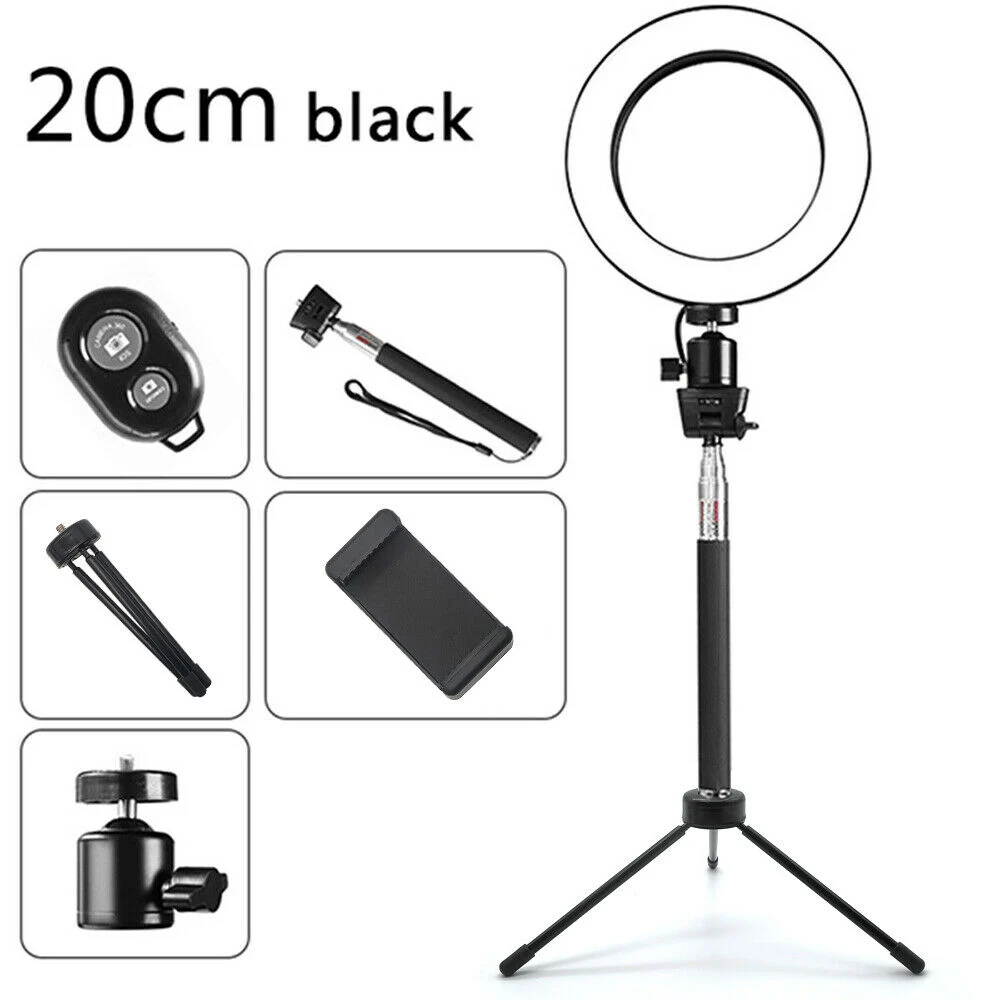 SPASH Ring Light 8 Inch Ring Lamp Bluetooth USB Plug with Selfie Stick Tripod Phone Holder for YouTube Photography Ringlight 2