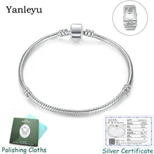 Yanleyu 925 пробы Серебряный популярный змеиная цепочка простой браслет с логотипом Подвески из бисера с застежкой DIY браслет для изготовления ювелирных изделий PB042