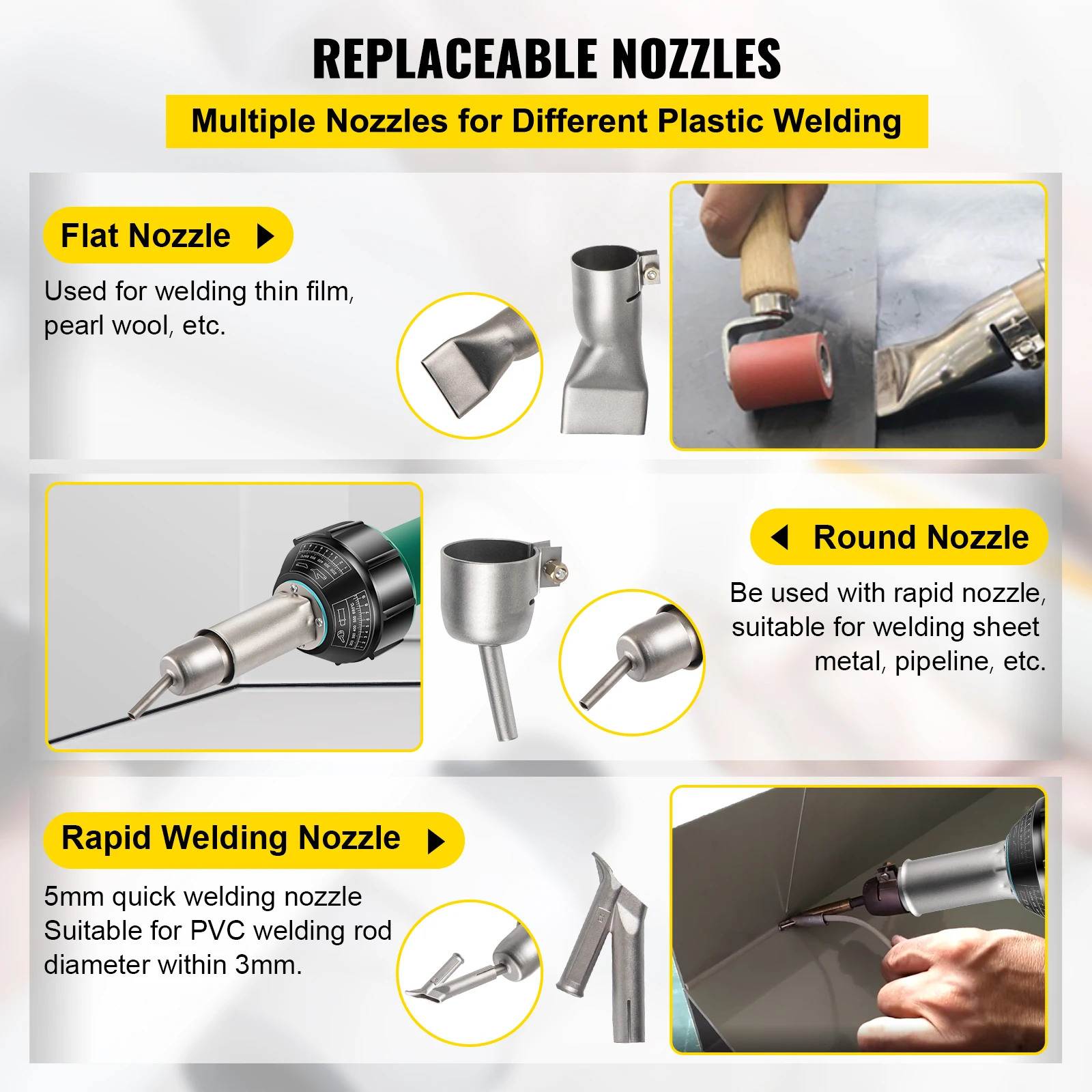 VEVOR Plastic Welding Gun Hot Air Torch 1000W 1600W Palstic Welder Kit with Replacement Nozzles for PVC PP PE Pipe Vinyl Floor