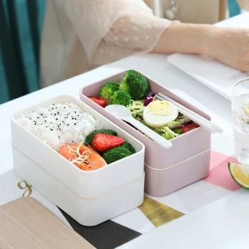 

Student Lunch Box Double Portable Bento Box Camping Picnic Food Storage Container AXIR