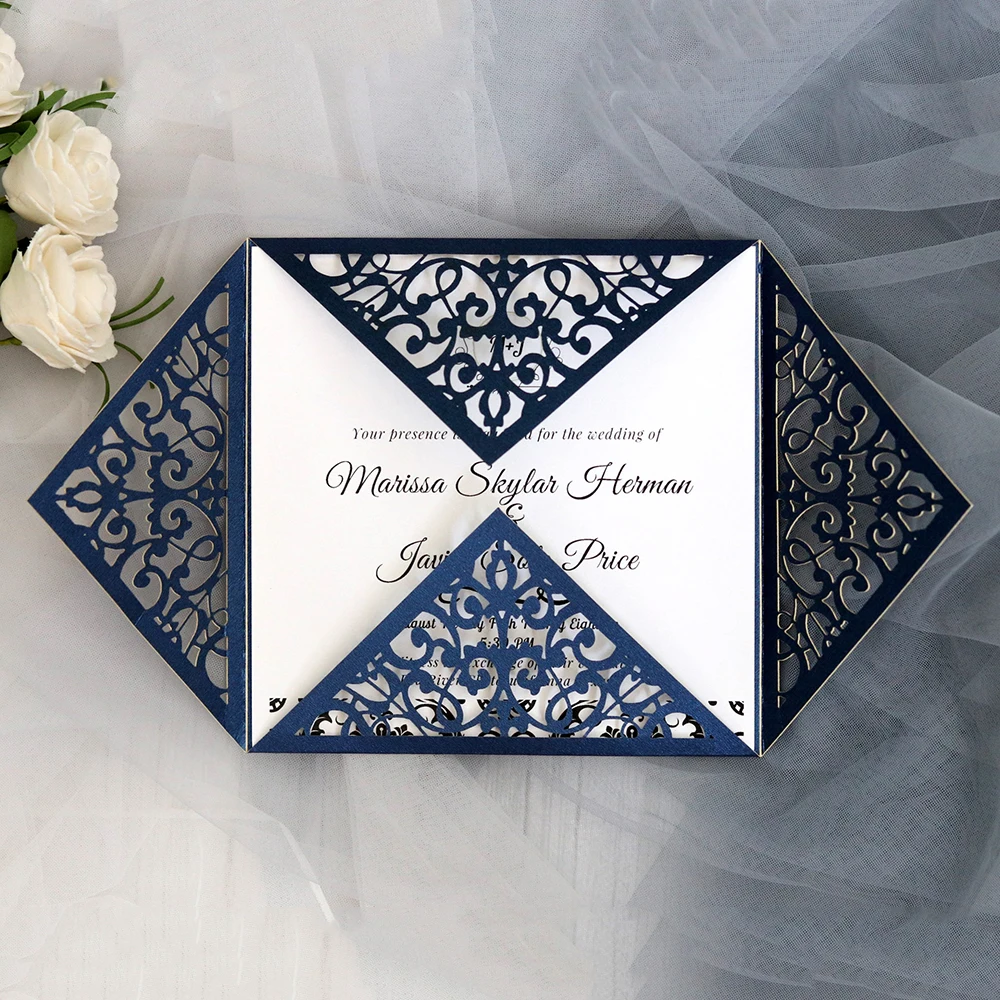 10Pcs Laser Cut Business&Wedding Lace invitations Cards Wedding Bridal Shower Gift Greeting Card Kits Event Party Supplies Decor