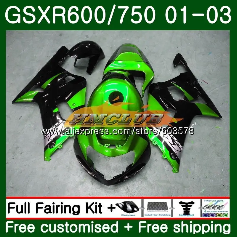 Корпус для SUZUKI GSX-R600 GSXR-600 K1 GSXR600 01 02 03 4CL. 113 GSXR 600 750 GSXR-750 GSXR750 2001 2002 2003 обтекатель черного и зеленого цвета