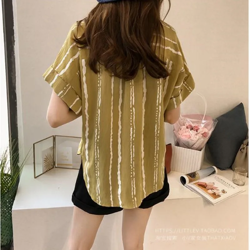 Women short Sleeve Office Blouse White Navy Yellow Work Shirt V-Placket Curved High Low Batwing Sleeve Tops Summer Ladies Blouse