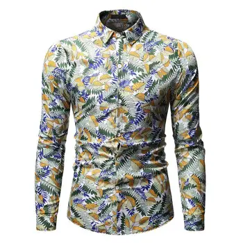 

Casual Floral Men Shirt Fashion Flower Blouse Men Hawaiian Shirt for Men's Clothing Slim fit Green Red