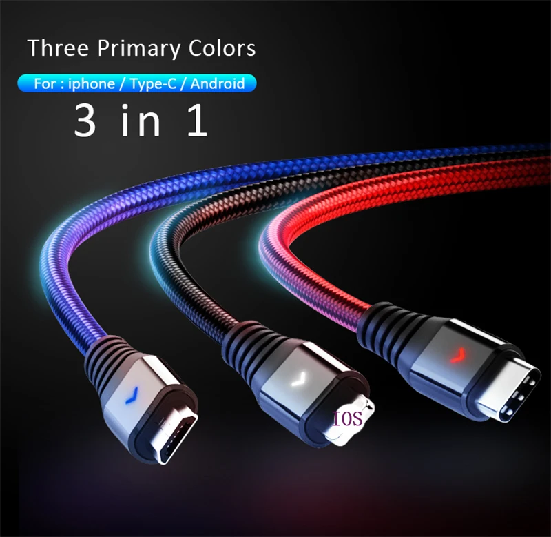 USB кабель для iPhone XS X 8 7 6 зарядное устройство 3 в 1 микро USB кабель для Android USB TypeC кабели для мобильных телефонов для samsung S9