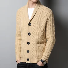 Осенний и зимний мужской теплый кашемировый Повседневный свитер кардиган однотонный шерстяной свитер кардиган с длинным рукавом
