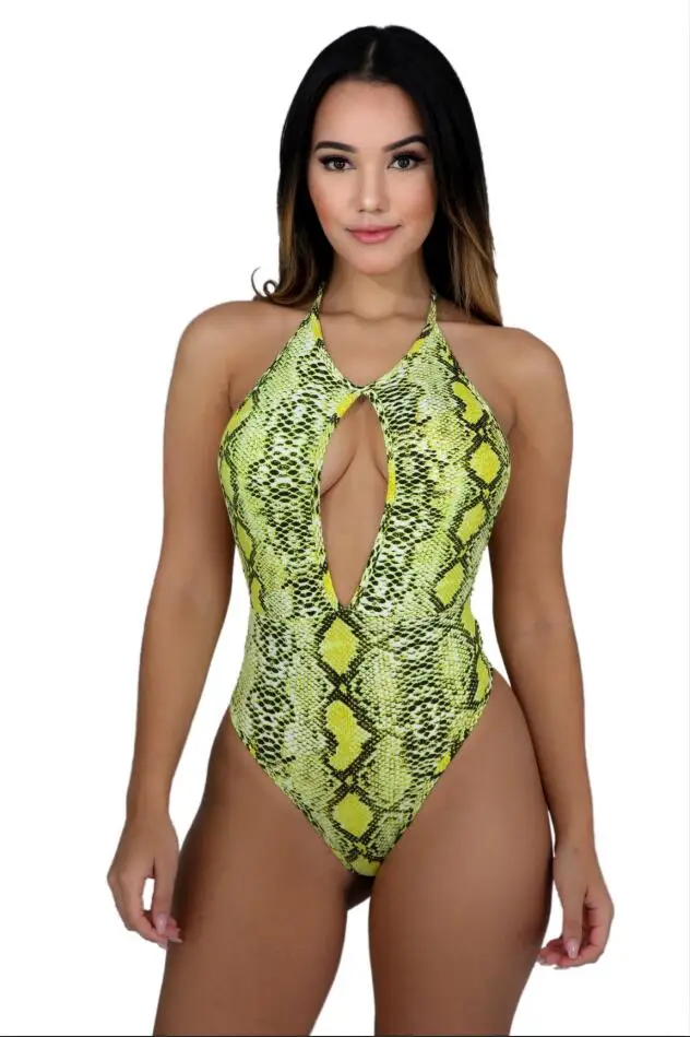 5 цветов,, сексуальное боди с принтом змеиной кожи, летняя блузка на бретелях, открытая пляжная одежда, комбинезон для женщин, бикини с открытой спиной, комбинезон SJ3265 - Цвет: Зеленый