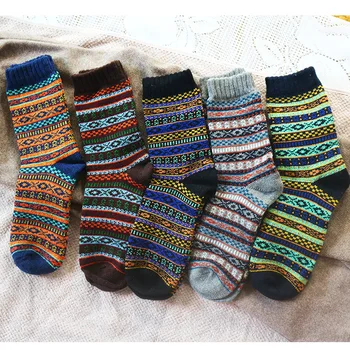 

Winter new men's Harajuku retro thick warm high quality fashion casual wool socks 5 pair