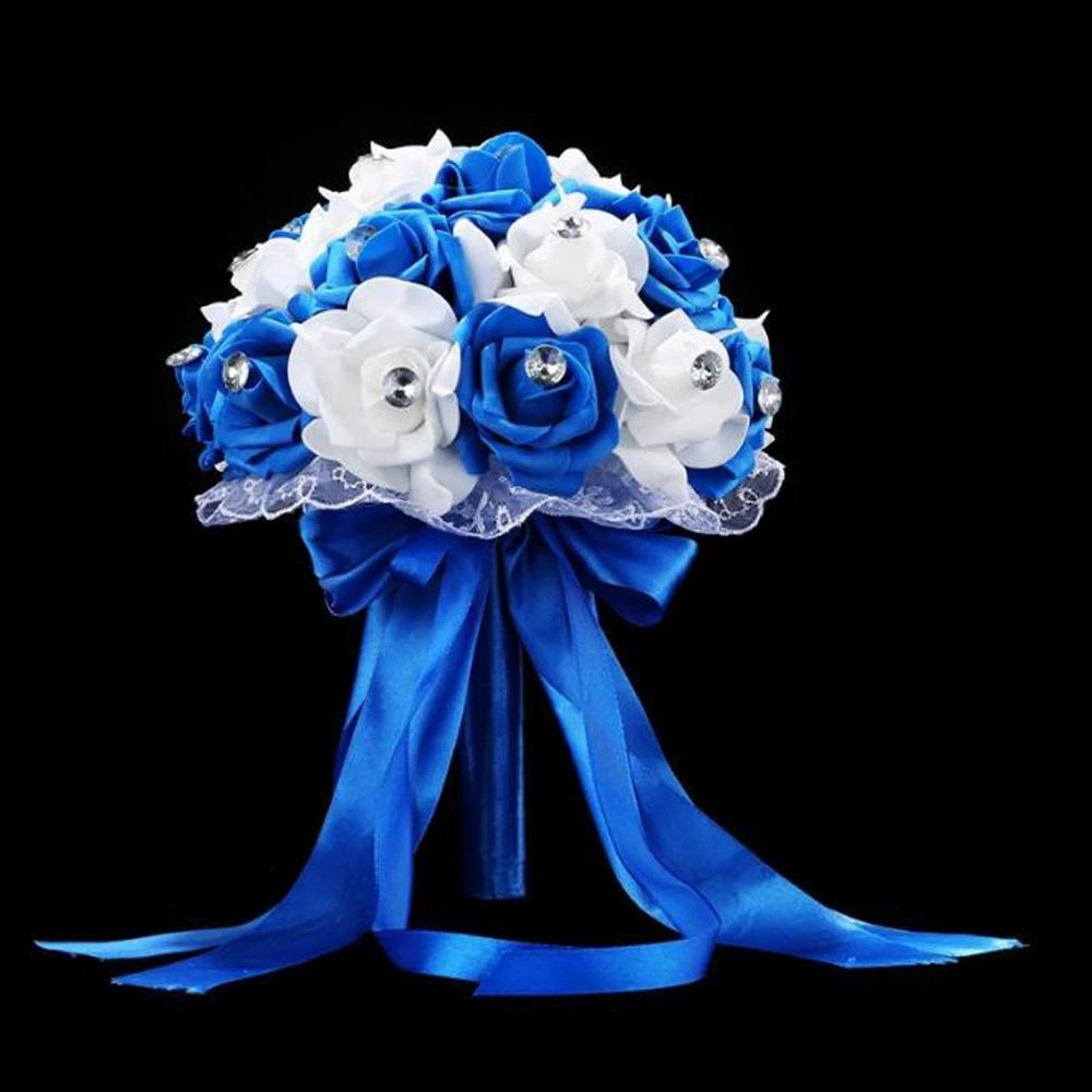 Buquê de noiva para casamento, buquê de casamento azul e branco, artesanal,  flor artificial, rosa, ramos de futura esposa|Buquês de casamento| -  AliExpress