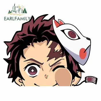 

EARLFAMILY 13cm x 10.2cm Anime Peeker Funny Car Stickers for Demon Slayer Tanjirou Waterproof Vinyl Auto Decal Occlusion Scratch