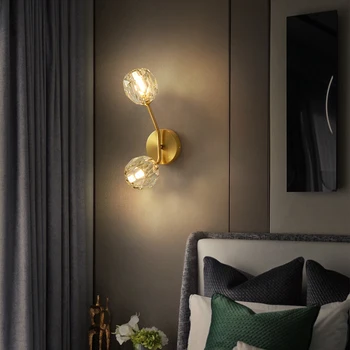 

Nordic Brass Wall lamp bedroom bedside aisle living room lamps Modern study 2/4 heads reading corridor wall sconce lights