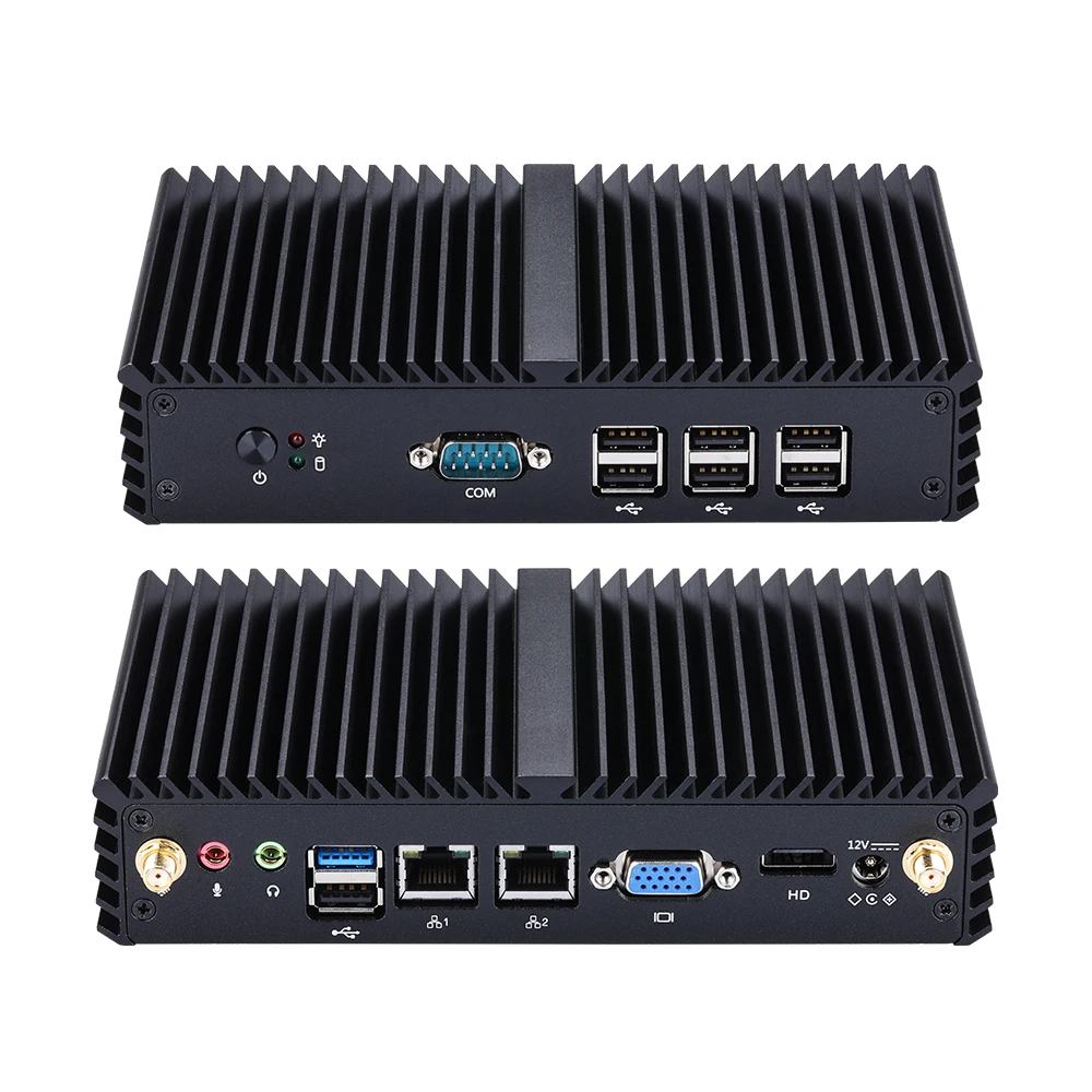 Мини ПК промышленный Qotom без кулера j1900 четырехъядерный 2 0 ГГц 2x LAN 8x USB 7x COM порты